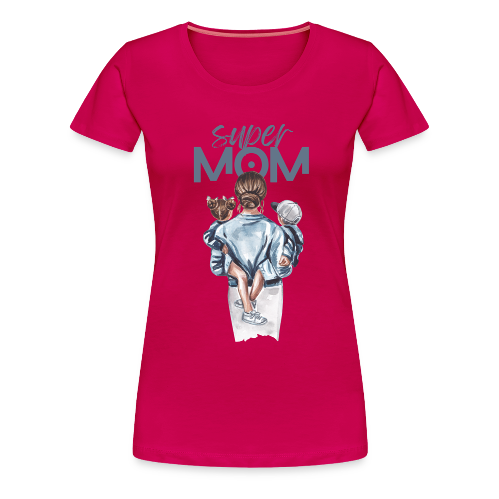 Frauen Premium T-Shirt - Super MOM Mutter mit 2 Kindern - dunkles Pink