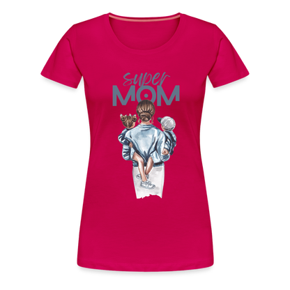 Frauen Premium T-Shirt - Super MOM Mutter mit 2 Kindern - dunkles Pink