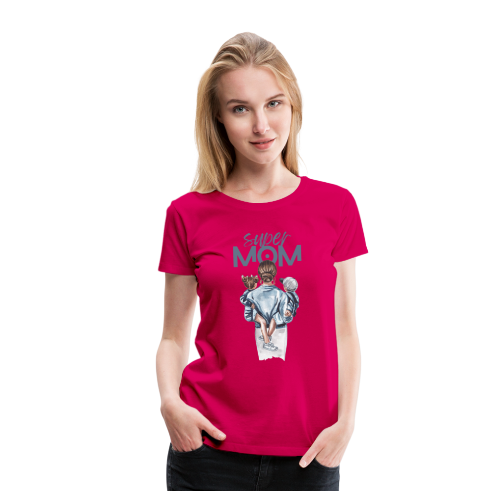 Frauen Premium T-Shirt - Super MOM Mutter mit 2 Kindern - dunkles Pink