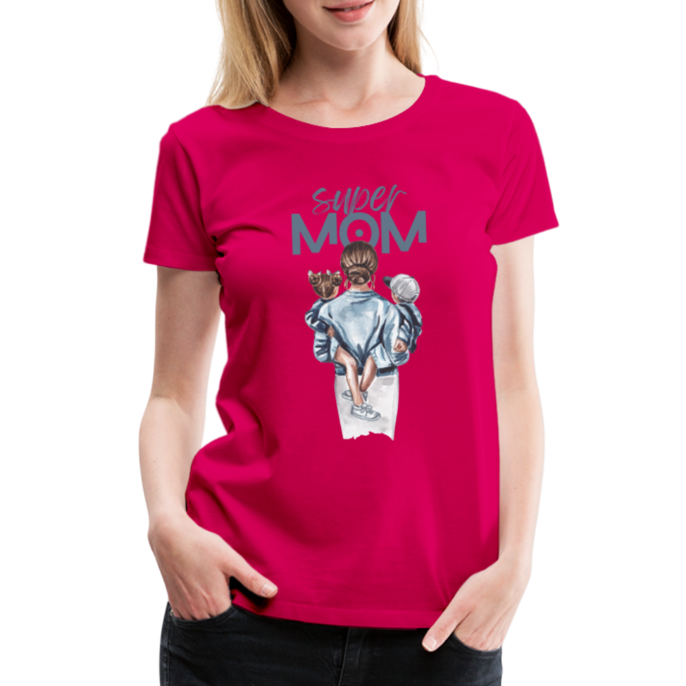 Frauen Premium T-Shirt - Super MOM Mutter mit 2 Kindern - dunkles Pink