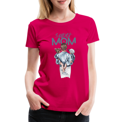 Frauen Premium T-Shirt - Super MOM Mutter mit 2 Kindern - dunkles Pink