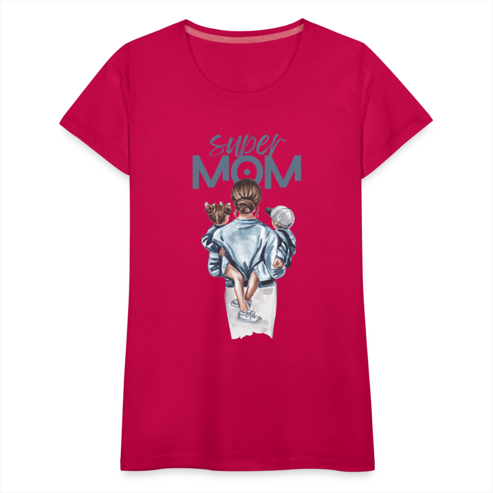 Frauen Premium T-Shirt - Super MOM Mutter mit 2 Kindern - dunkles Pink