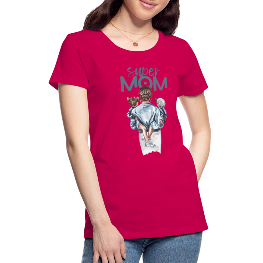 Frauen Premium T-Shirt - Super MOM Mutter mit 2 Kindern - dunkles Pink