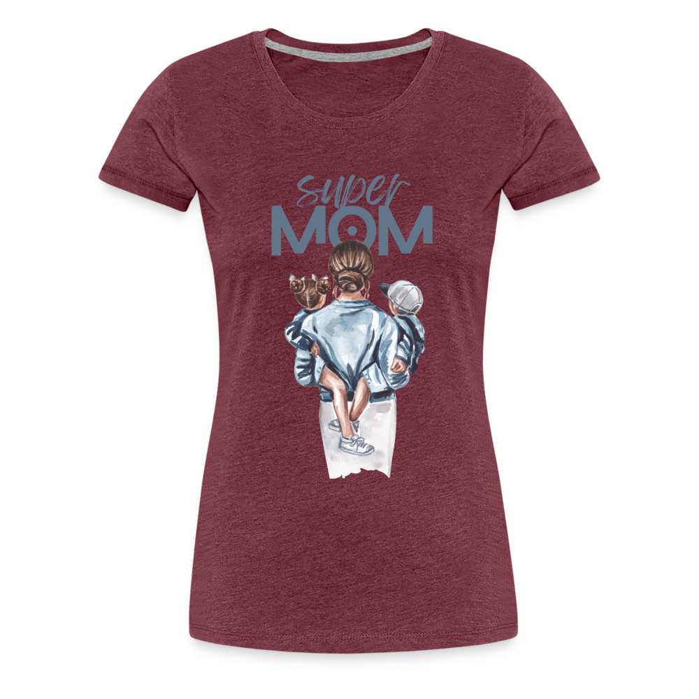 Frauen Premium T-Shirt - Super MOM Mutter mit 2 Kindern - Bordeauxrot meliert