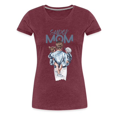 Frauen Premium T-Shirt - Super MOM Mutter mit 2 Kindern - Bordeauxrot meliert