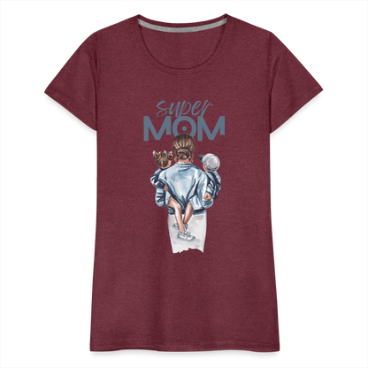 Frauen Premium T-Shirt - Super MOM Mutter mit 2 Kindern - Bordeauxrot meliert