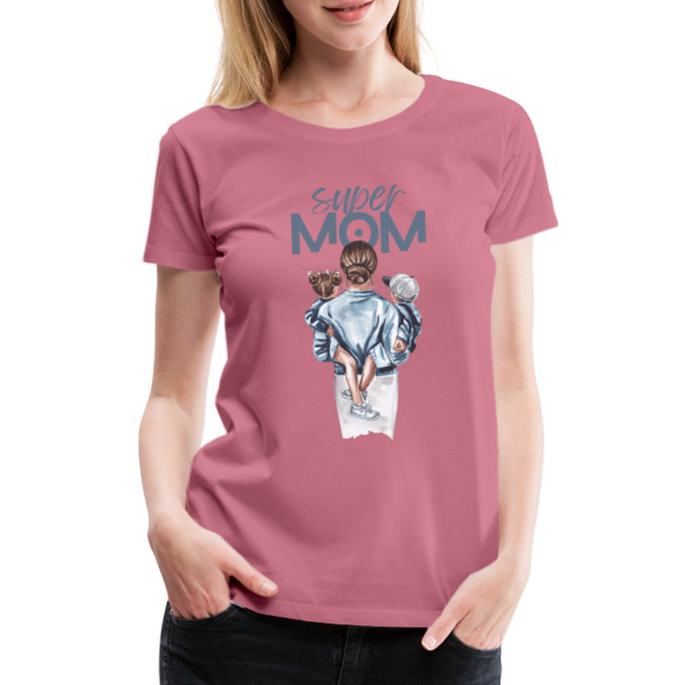 Frauen Premium T-Shirt - Super MOM Mutter mit 2 Kindern - Malve