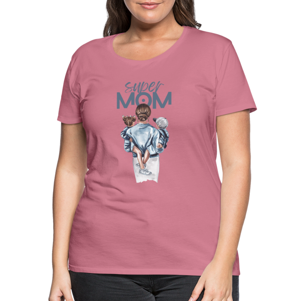 Frauen Premium T-Shirt - Super MOM Mutter mit 2 Kindern - Malve