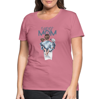 Frauen Premium T-Shirt - Super MOM Mutter mit 2 Kindern - Malve