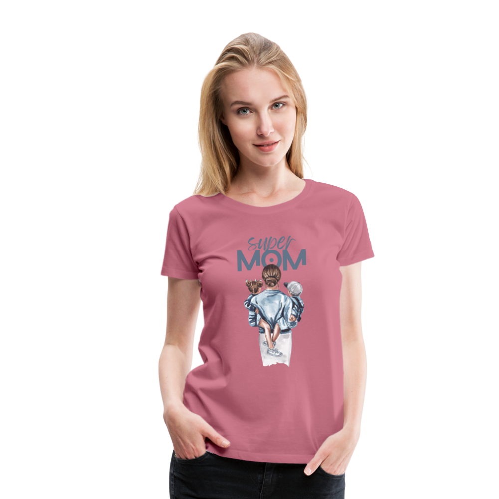 Frauen Premium T-Shirt - Super MOM Mutter mit 2 Kindern - Malve