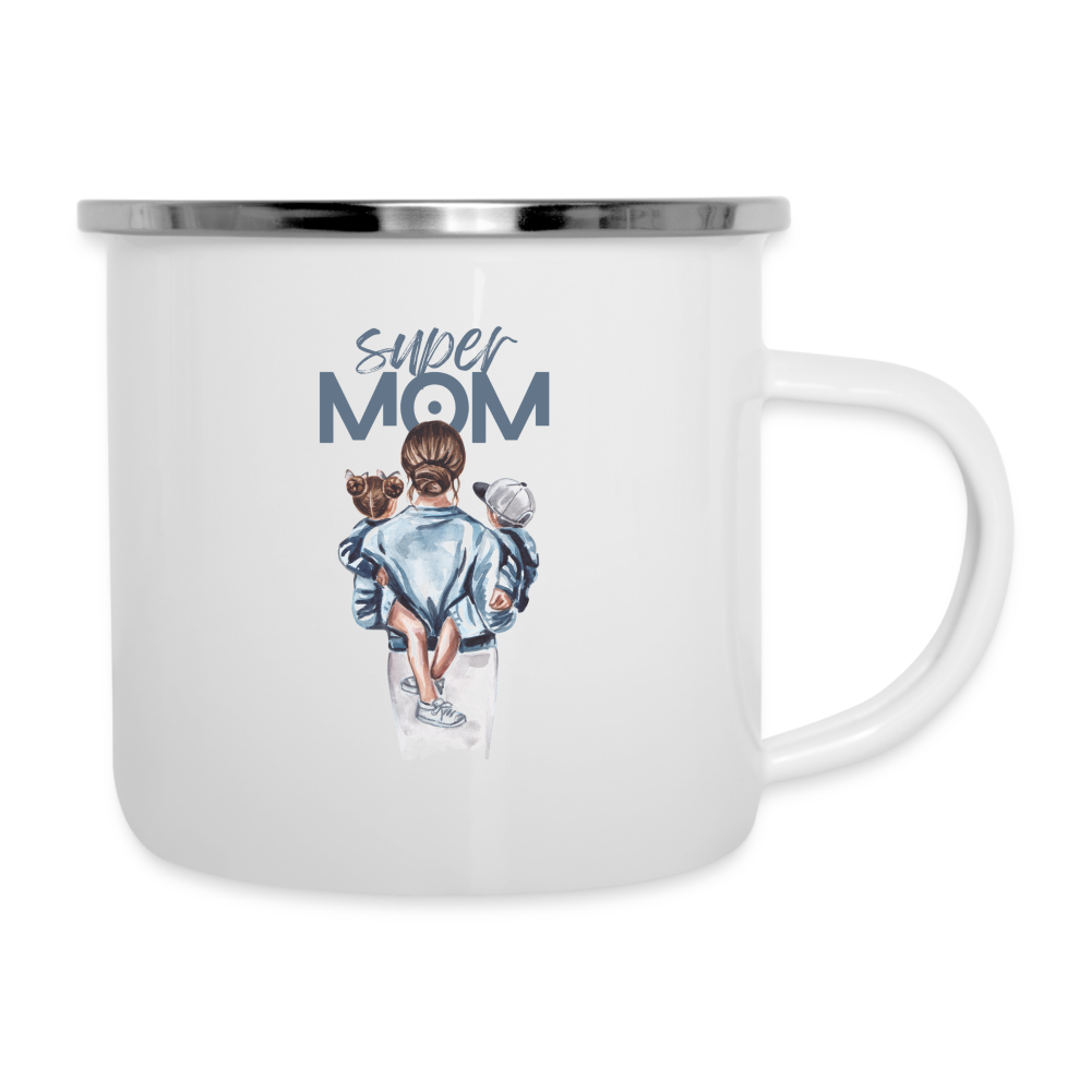 Emaille-Tasse - Super MOM - weiß