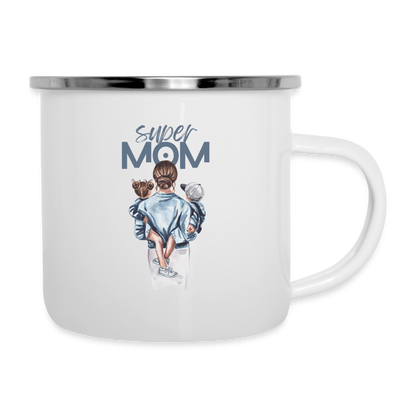 Emaille-Tasse - Super MOM - weiß