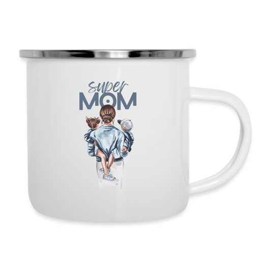 Emaille-Tasse - Super MOM - weiß