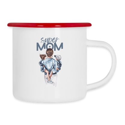 Emaille-Tasse - Super MOM - Weiß/Rot