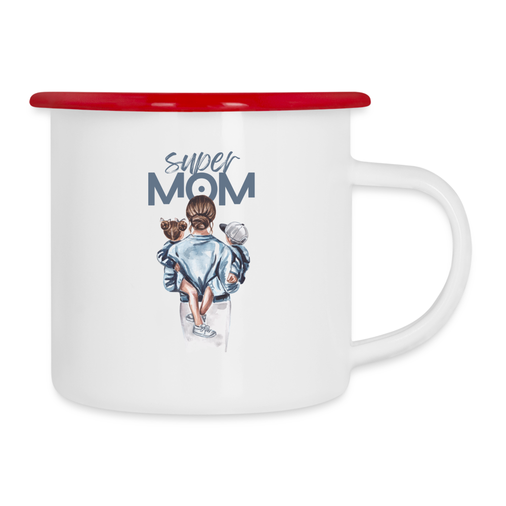 Emaille-Tasse - Super MOM - Weiß/Rot