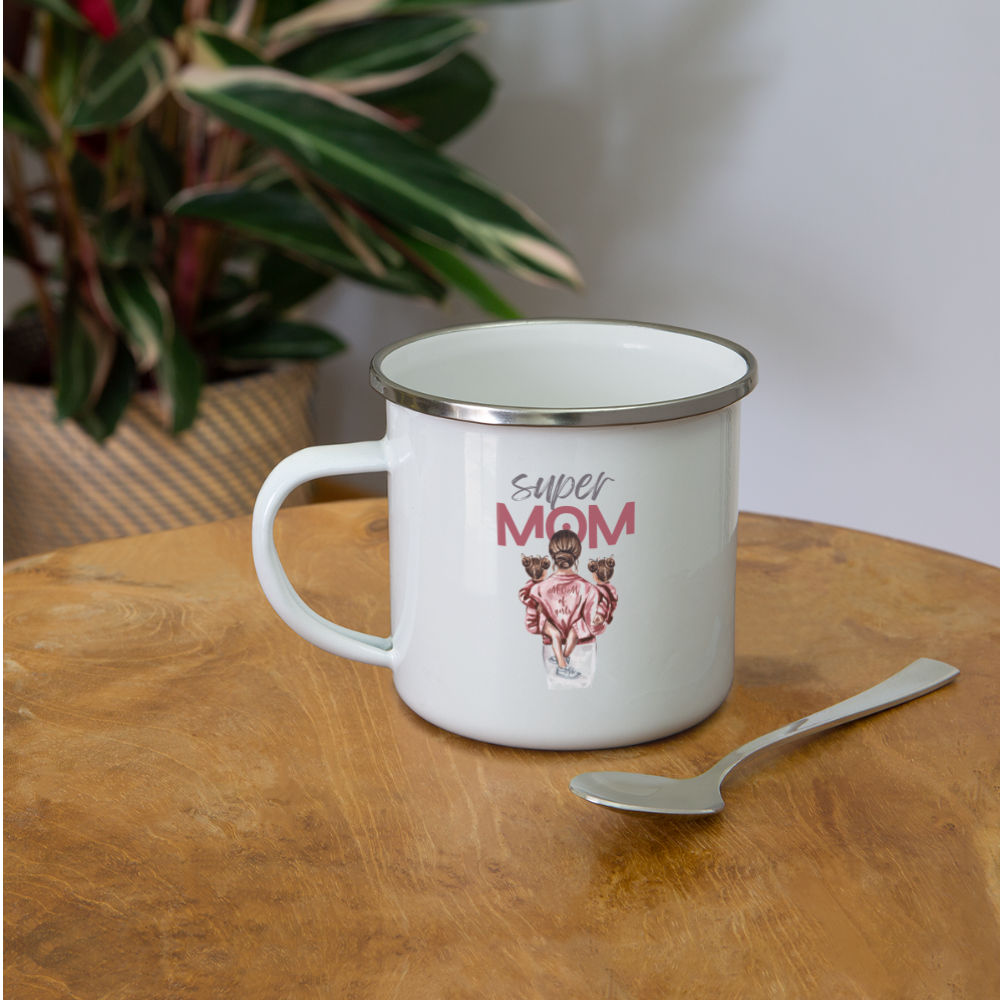 Emaille-Tasse - Super MOM - weiß