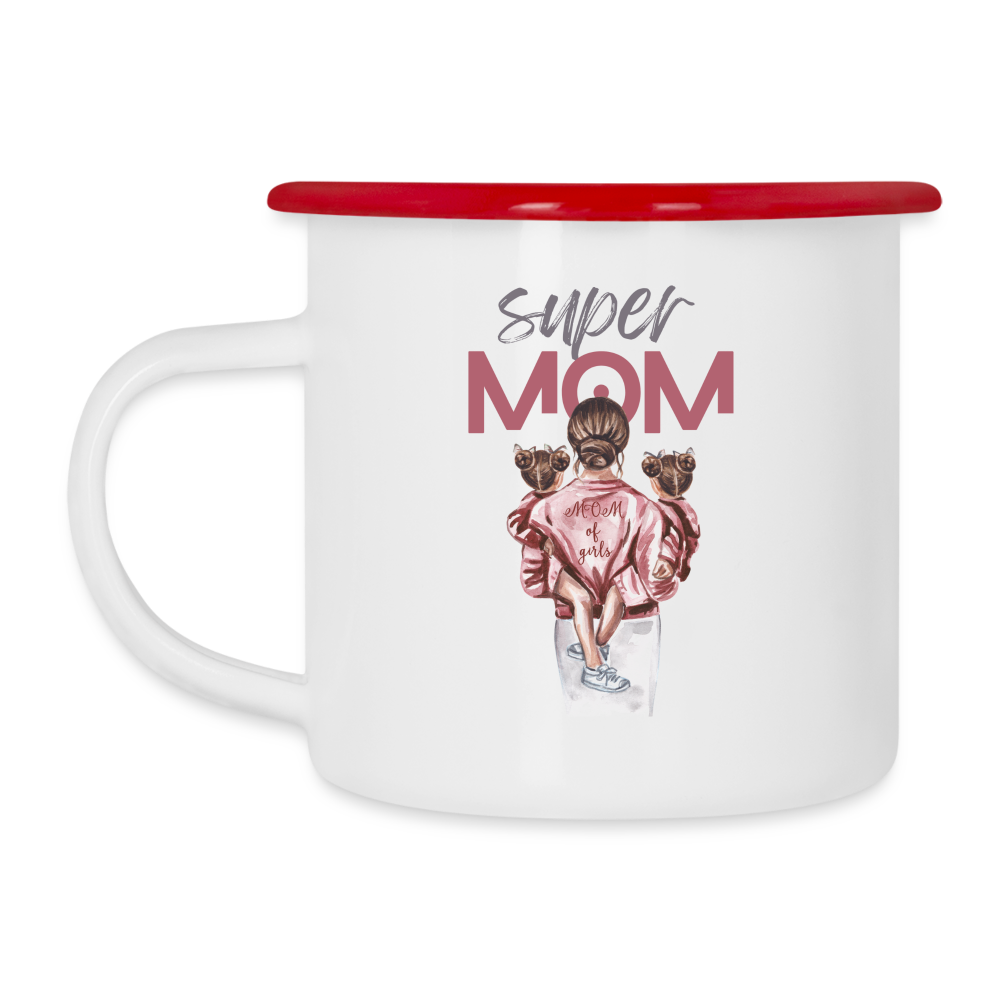 Emaille-Tasse - Super MOM - Weiß/Rot