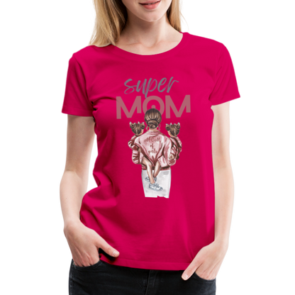 Frauen Premium T-Shirt - Super MOM Design - dunkles Pink