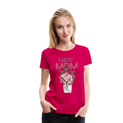 Frauen Premium T-Shirt - Super MOM Design - dunkles Pink