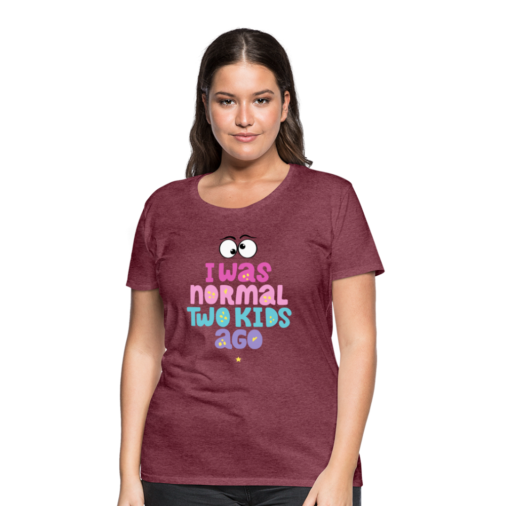 Frauen Premium T-Shirt - I was normal two kids ago - Bordeauxrot meliert